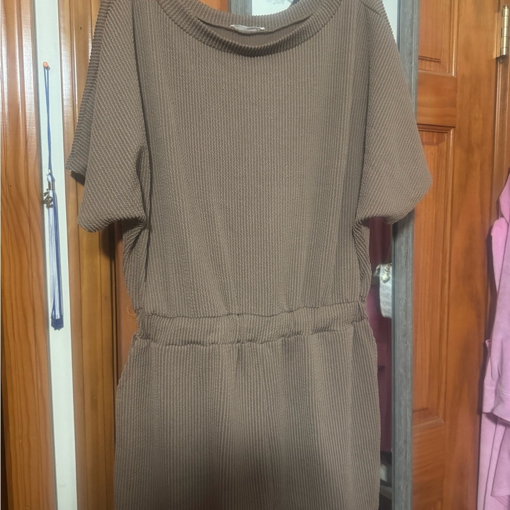 Brown Cowl Neck Dolman Sleeve romper